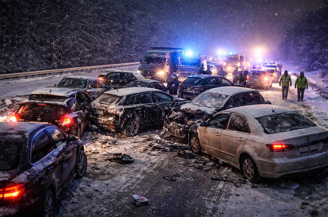 Под Рязанью в массовое ДТП на трассе М-5 попали 14 автомобилей. Видео
