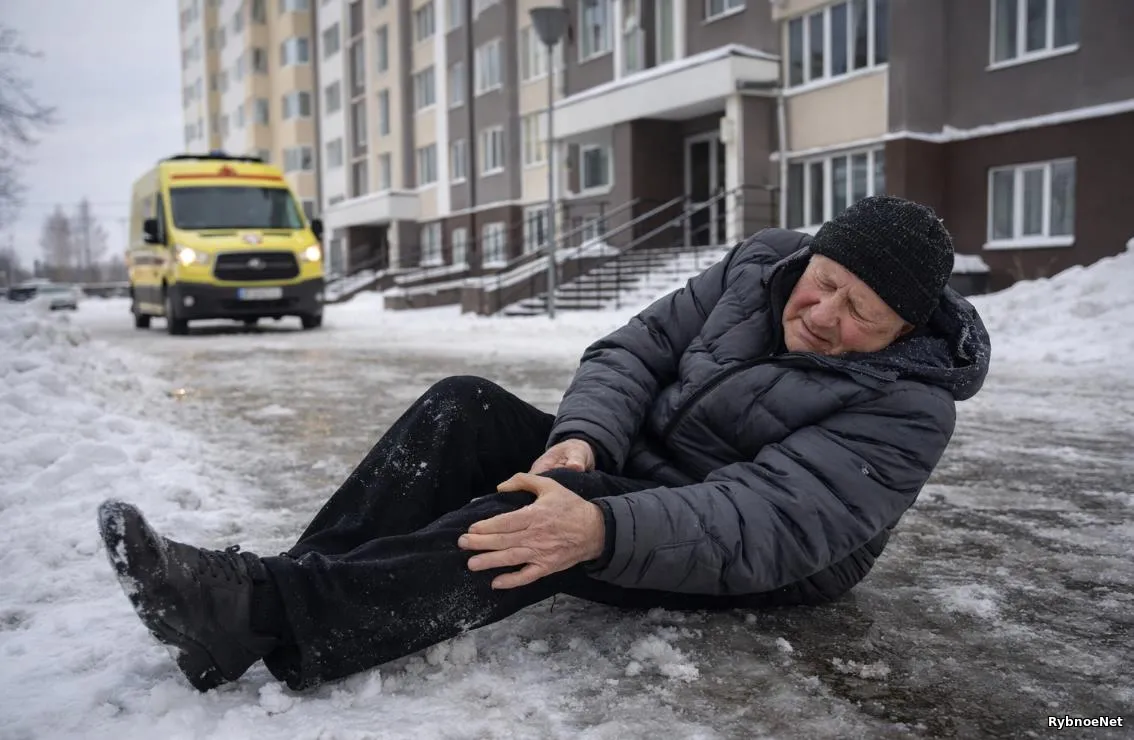 В ЖК «Золотые ключи» пенсионер сломал ногу, поскользнувшись у подъезда. Видео